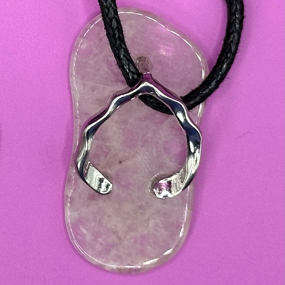 Rose Quartz Flip Flop Pendant on a cotton cord